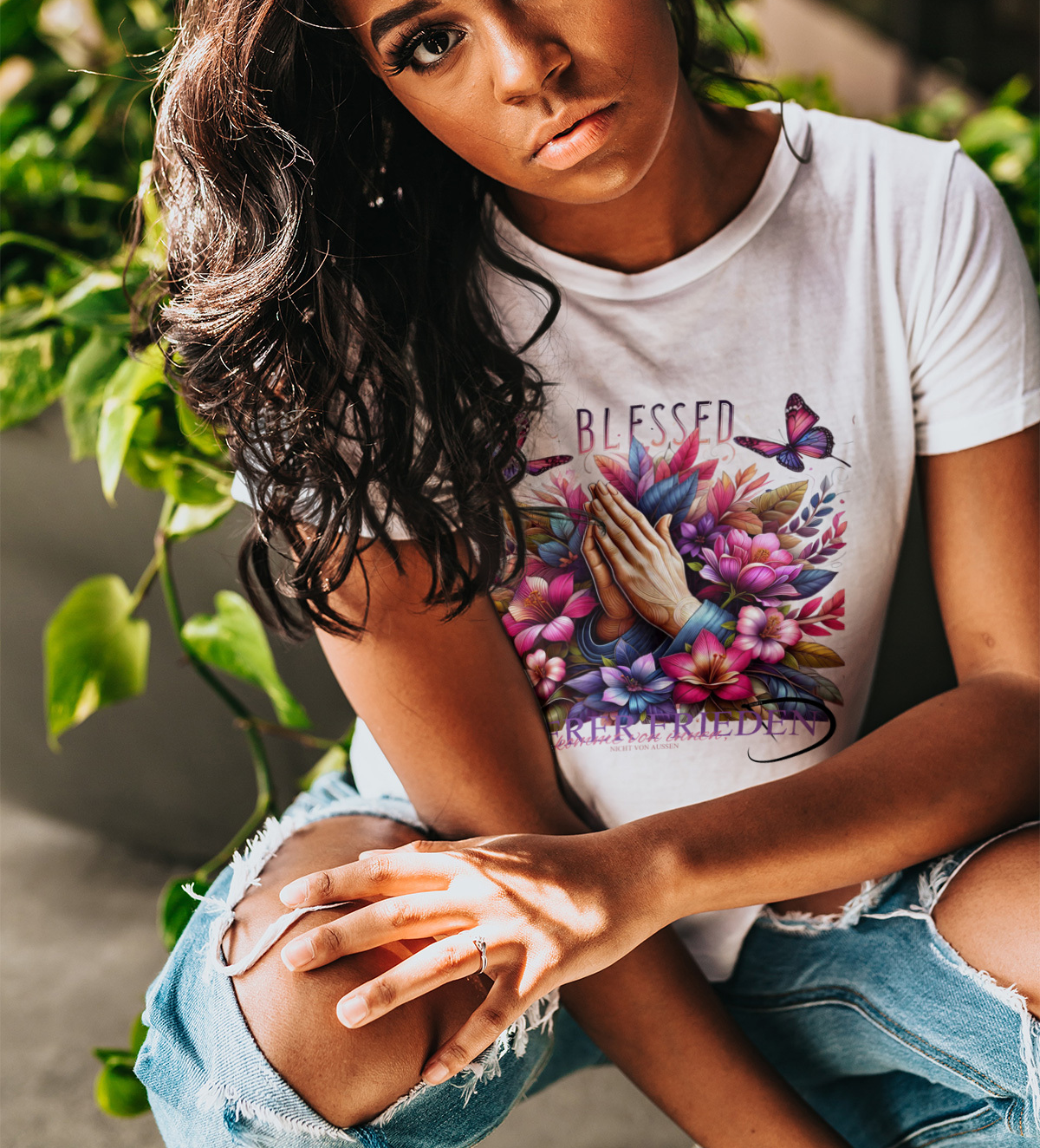 BLESSED "Modern Fit" DUARTE Damen Rundhals T- Shirt - innerer Frieden kommt von innen